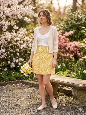 🌼 H&M VINTAGE-VIBE Mustard Yellow Floral Mini Skirt 2 🌼